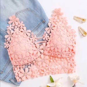 PINK GUIPURE LACE LONGLINE BRALETTE